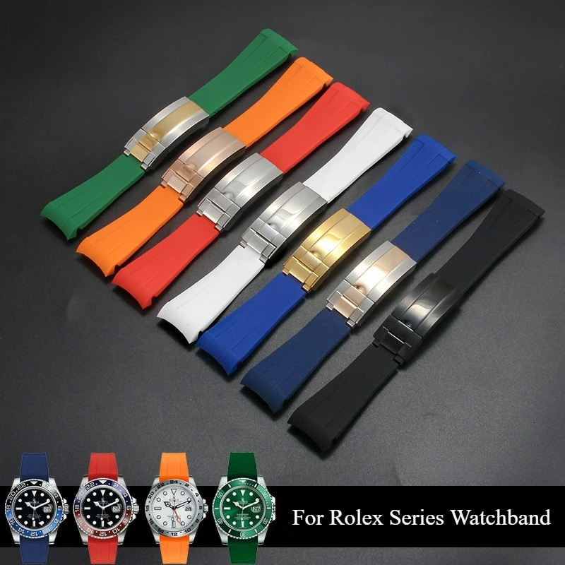 High Quality Black Green Red Blue White Colored Style Silicone Watchband Curved Interface for Rolex Datejust Submariner Strap 260428