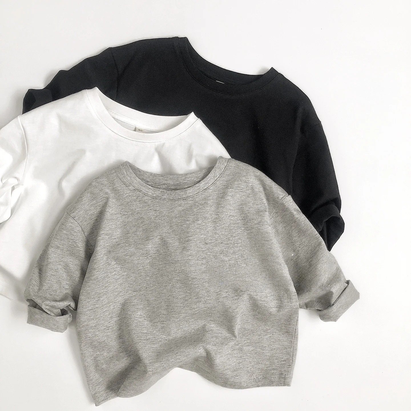 Kids Cotton Long Sleeve T-Shirt Top 2-7Y Boys Girls Loose Basic Shirt Korean Childrens Clothes 2025 Soft Undershirt Outfit 260427BJ