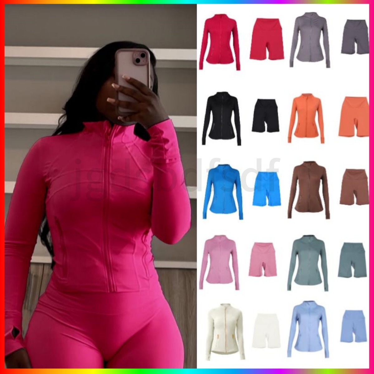 Workout Set Women Yoga Sets Jackets Shorts Skirt Set Leggings Gym Sets High Waist Sports Jackets Zip Up Coat Elastic Slim Quick-Drying Breathable-image-1031522745