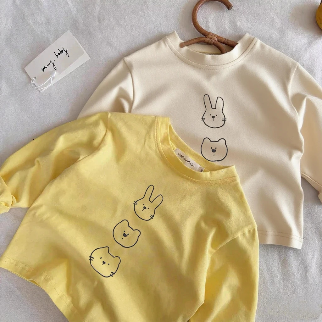 Girls Crewneck Base Shirt Cartoon Animals Printed T-shirts Long-sleeved Tops Spring Summer Wear Toddler Thin Loose Tees 260427BJ