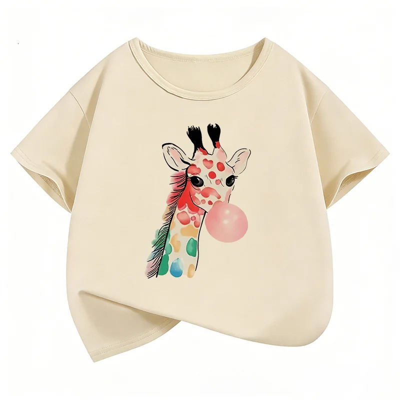 Y2k Giraffe with Gum Printed Short Sleeve T Shirts Animal Kids Childrens T-shirt Boys Girls Summer Spring Casual Top Tee Shirt 260427BJ