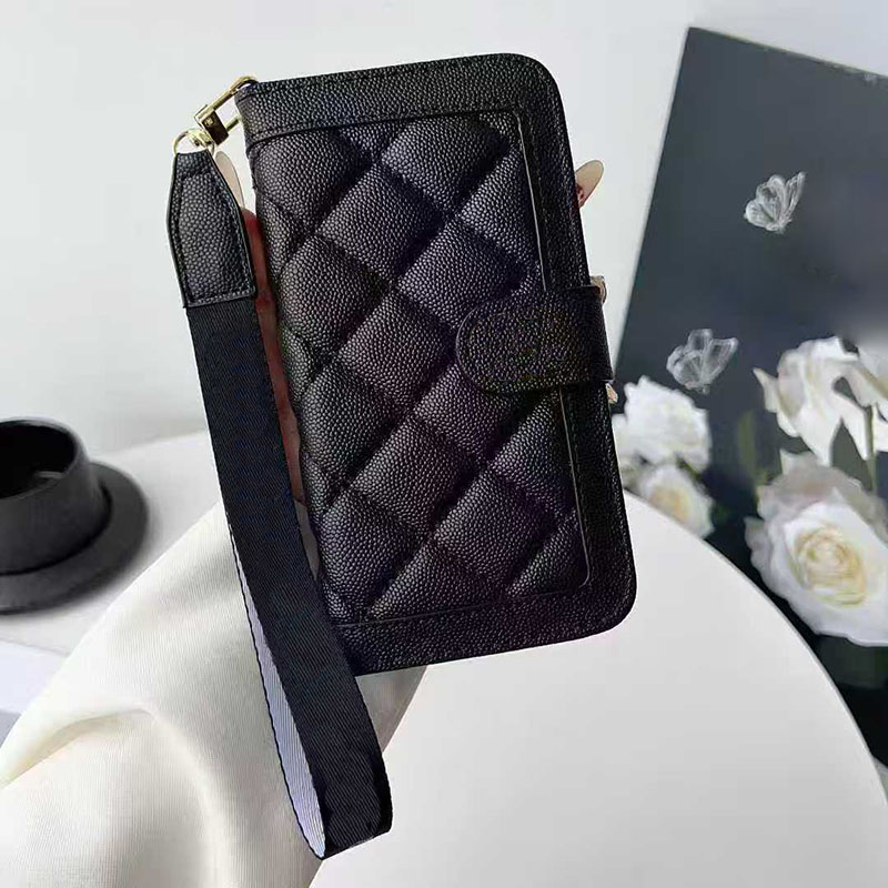 Designer Flip Wallet Phone Case for Apple iPhone 17 Pro Max Samsung Galaxy S26 Luxury PU Leather Diamond Pattern Card Holder Wrist Strap Coque Te-image-853752996