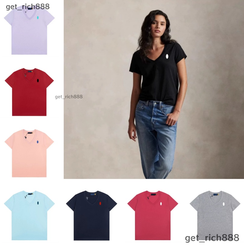 Luxury Womens TShirt V-Neck Tees Designer Polo Shirts Pure Cotton Popular Classic Embroidery Pony Fashion Top Ladies Tshirts Breathable Short Sleeve