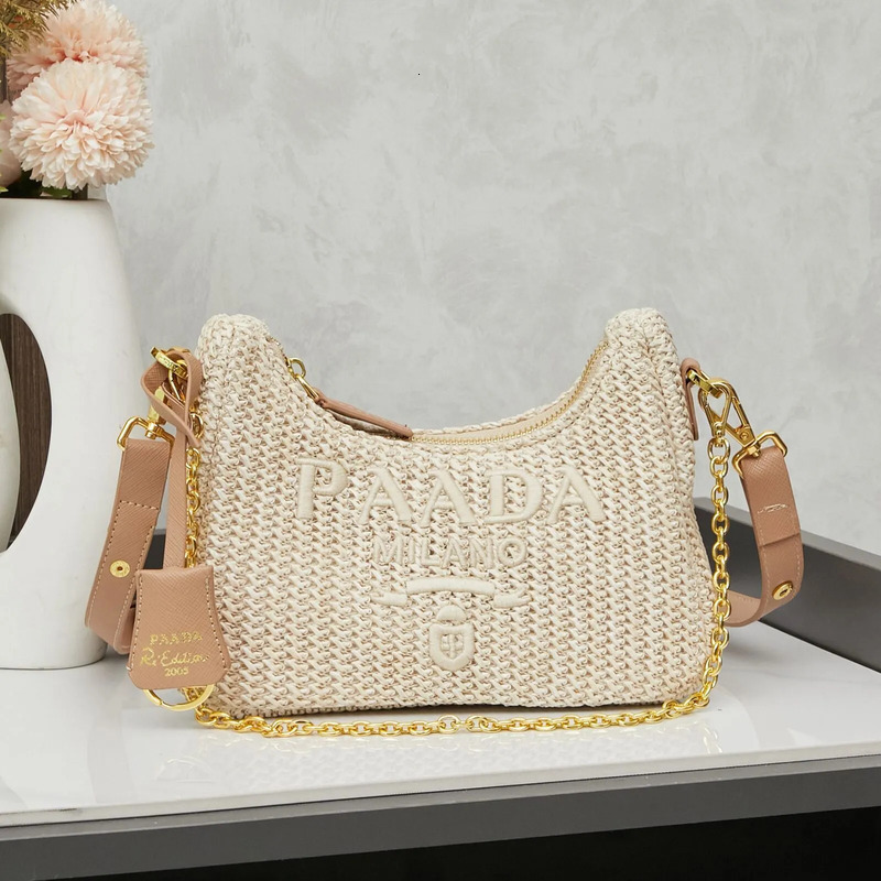 beach grass designer Luxury Fashion ladies Hobo Shoulder Bag re-edtion Removable keychain Embroidered chain versatile and exquisite armpit bag