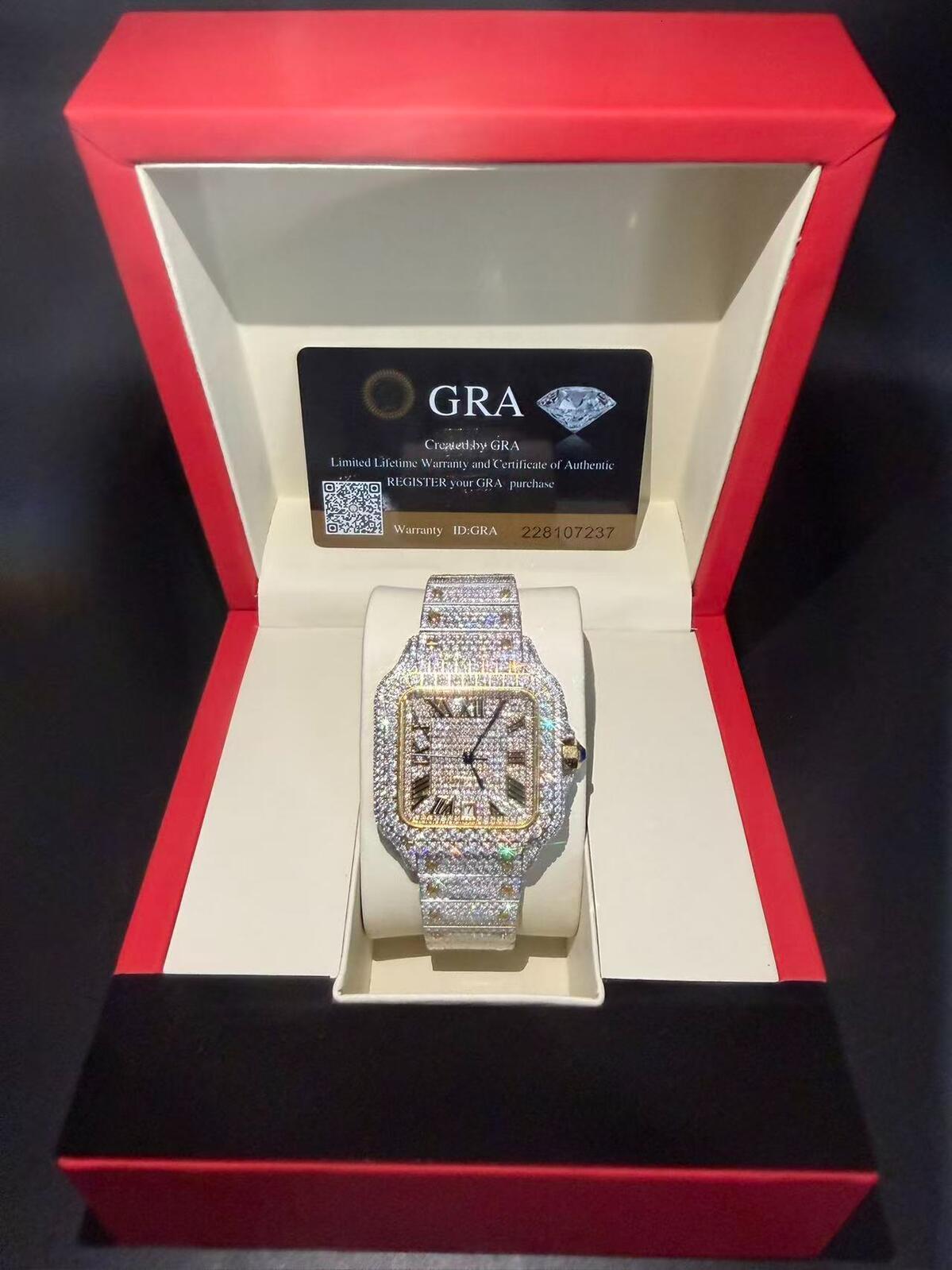 Montre moissanite haut de gamme pour hommes, entièrement automatique, mouvement mécanique résistant aux chocs, finition mate, boîtier micro-ensem