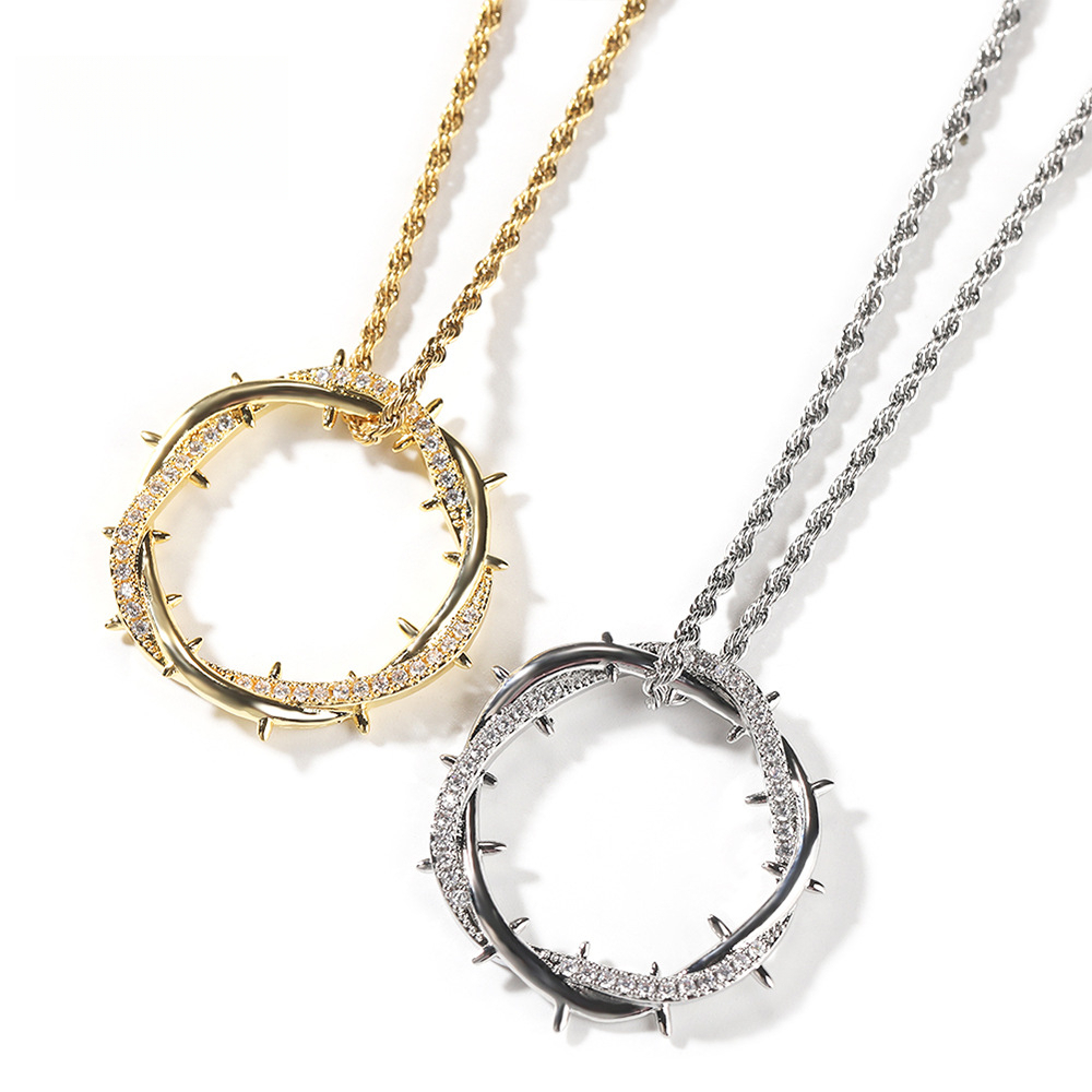 Bijoux de créateur Vintage épines couronne pendentif pour hommes Design de Niche à la mode cuivre incrusté de Zircon HipHop collier accessoires d