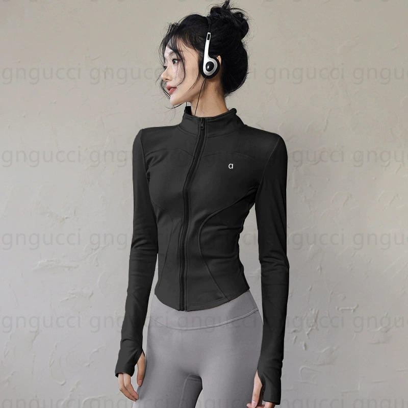 Safe High Quality Designer Women Yoga Jackets cropped Stand Collar Jacket Fitness Workout Top Gym Clothes Jacket Quick Dry Top Solid Zipper Sweat-image-746787220