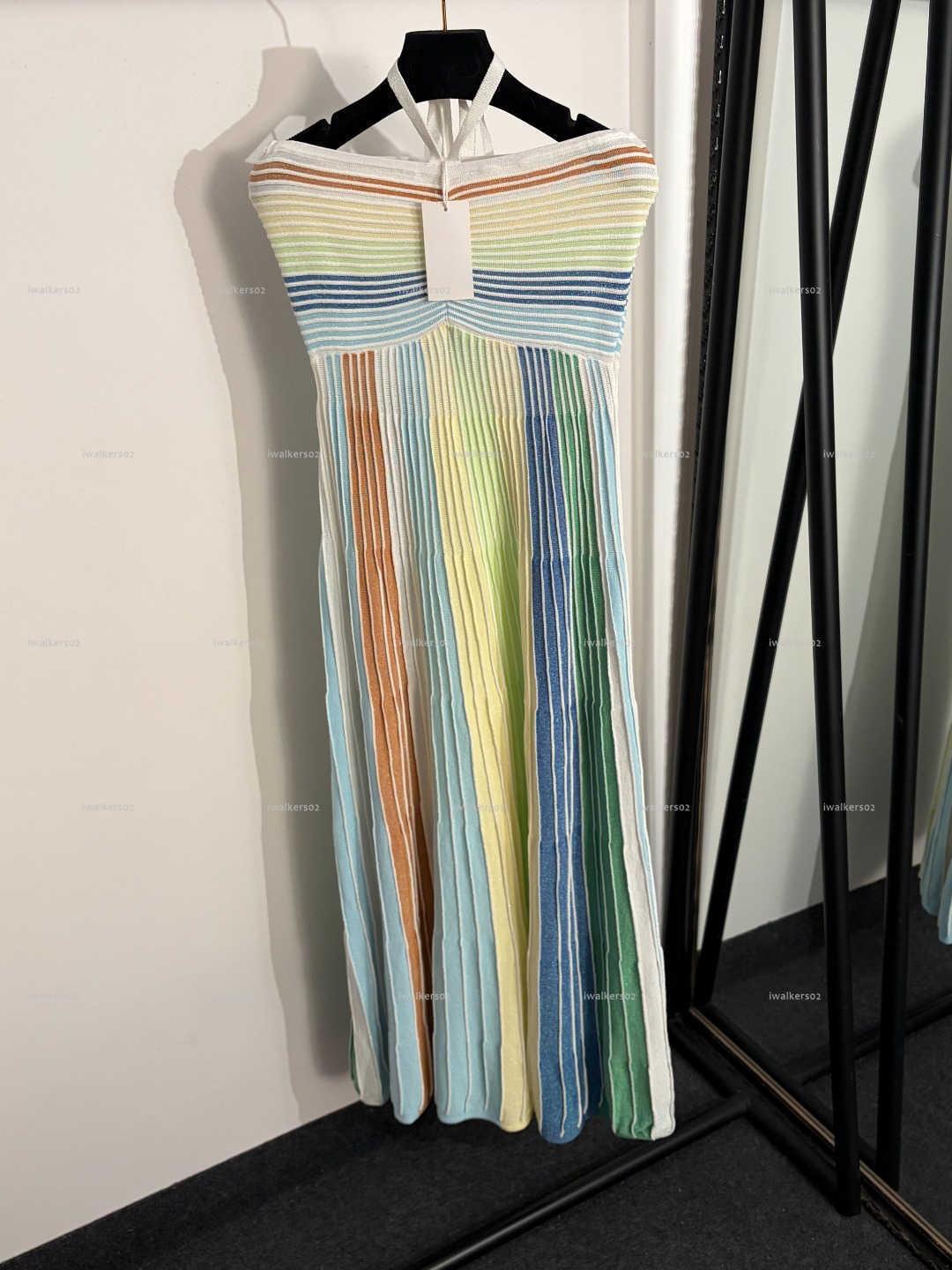 Classics around the neck women dress Summer lady dresses women designer clothes colorful striped pleated knitted skirt A1374X01N211-image-1104256592