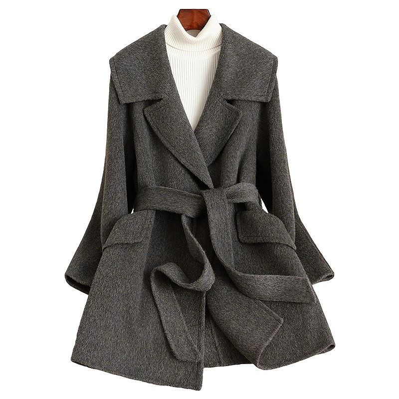 D3835 Nouveau manteau en laine mince à revers à lacets d'automne et d'hiver