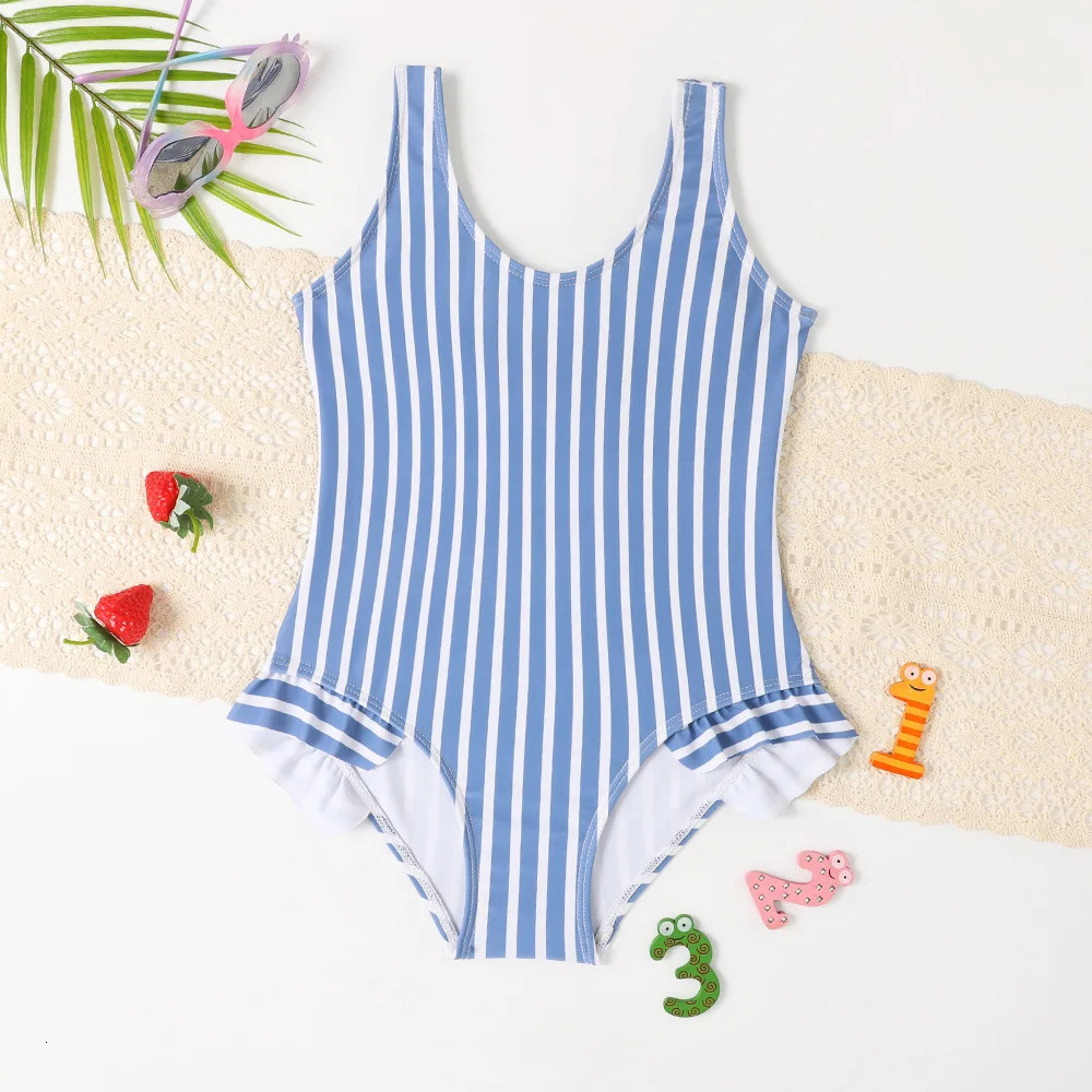 Teenage Girls Striped Ruffle One Piece Swimsuit 7-12 Years Retro Childrens Swimwear Teens Bathing Suits for Kids Beachwear 260427BJ