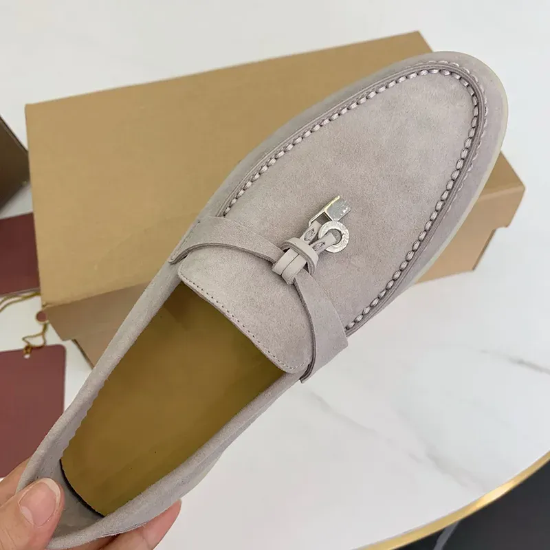 LP Couples shoes Summer Walk Charms embellished suede loafers Moccasins Genuine leather casual flats Men Luxury Designer Dress shoes factory foot-image-968892475