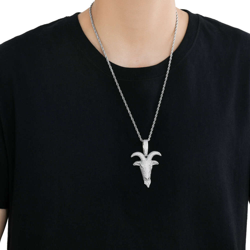 Temu's best-selling European and American cross-border goat beard animal full-diamond hip-hop necklace, niche trendy fashion accessory