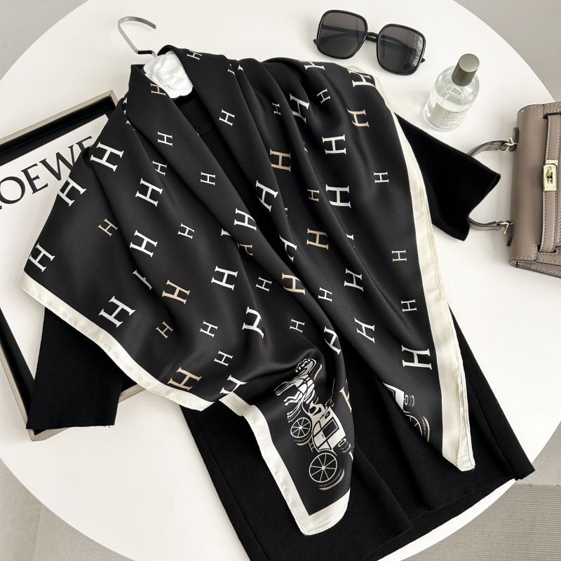 Hot Sale New Korean Ins Style Big Brand Printed Letters High-end Imitation Women's Twill Silk Scarf