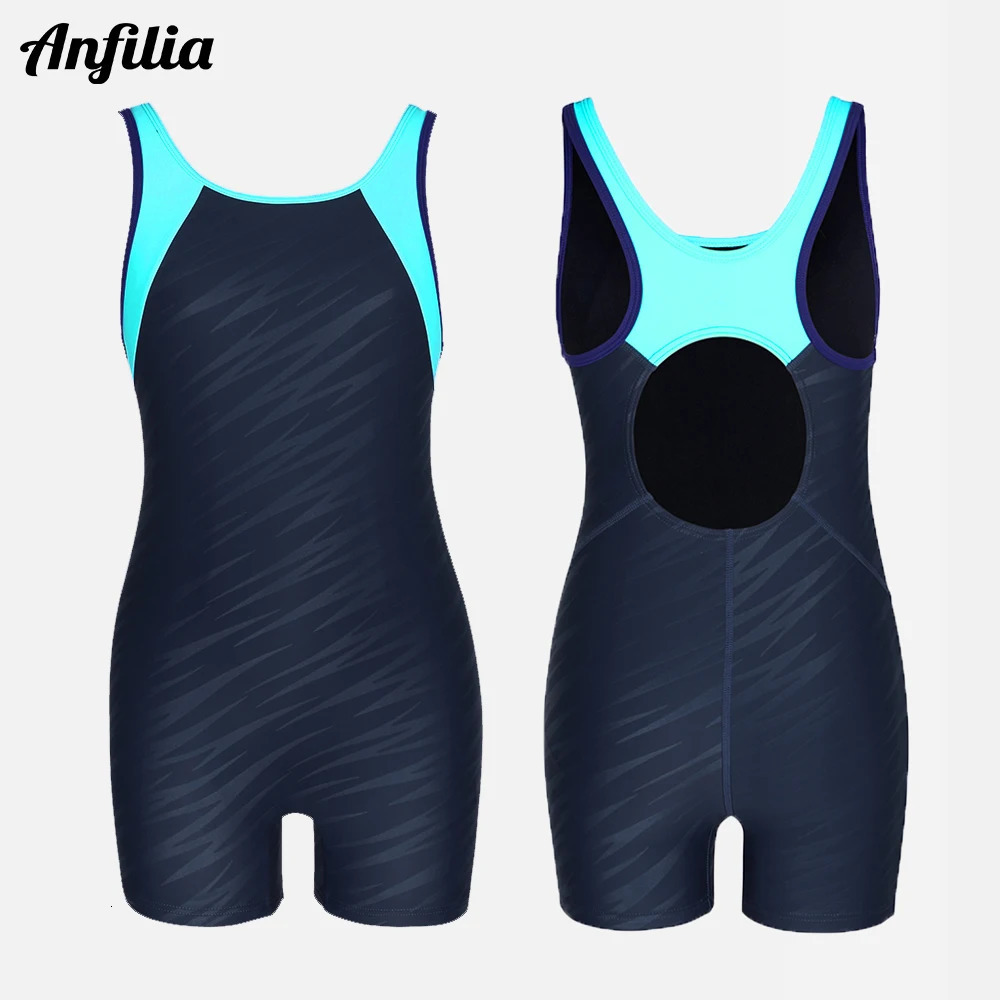 Anfilia Girls One-Piece Sports Swimsuit Size 8-14 Boyleg High Elastic Racerback Athletic Training Bathing Suit 260427BJ