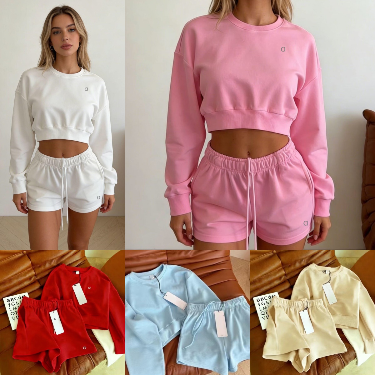 A2043 Automne nouveau 3D argent multicolore col rond à manches longues pull pull taille élastique cordon Shorts en plein air mode sport Fitness c