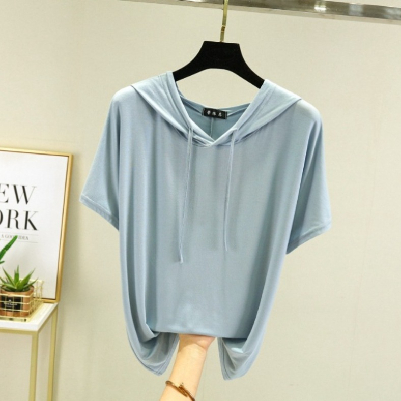 A273 Modal grande taille T-shirt mince pour les femmes d'été couleur unie à capuche sweat-shirt à manches courtes