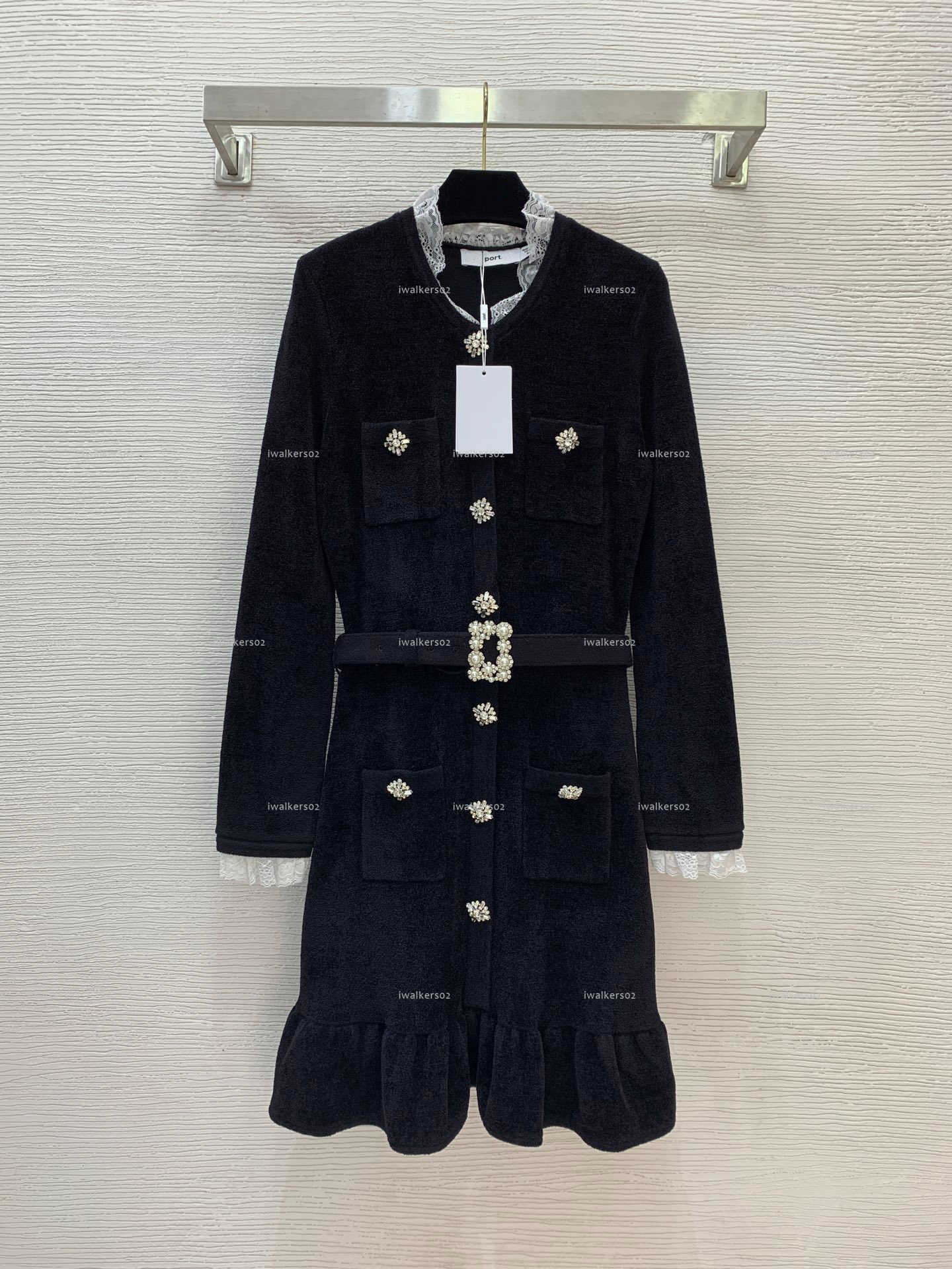Classics Collar women dress Summer lady dresses women designer clothes long-sleeve knit skirt with square buckle belt A1026X01N180-image-1104260006