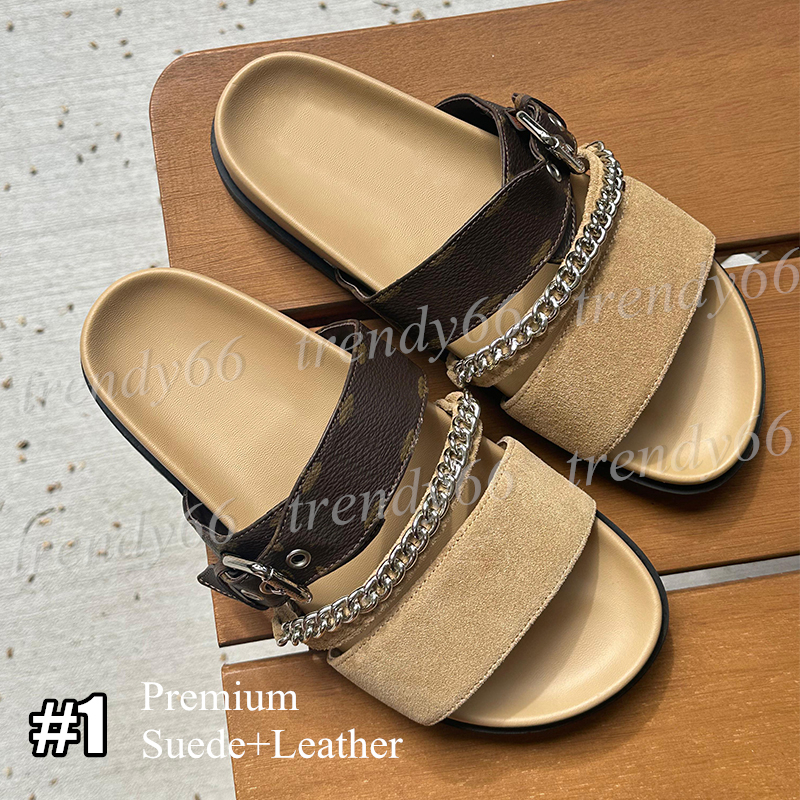 (Premium Leather/Suede) Fashion Women's Slippers Sandals Summer Sandals Slides for Women-image-952476638