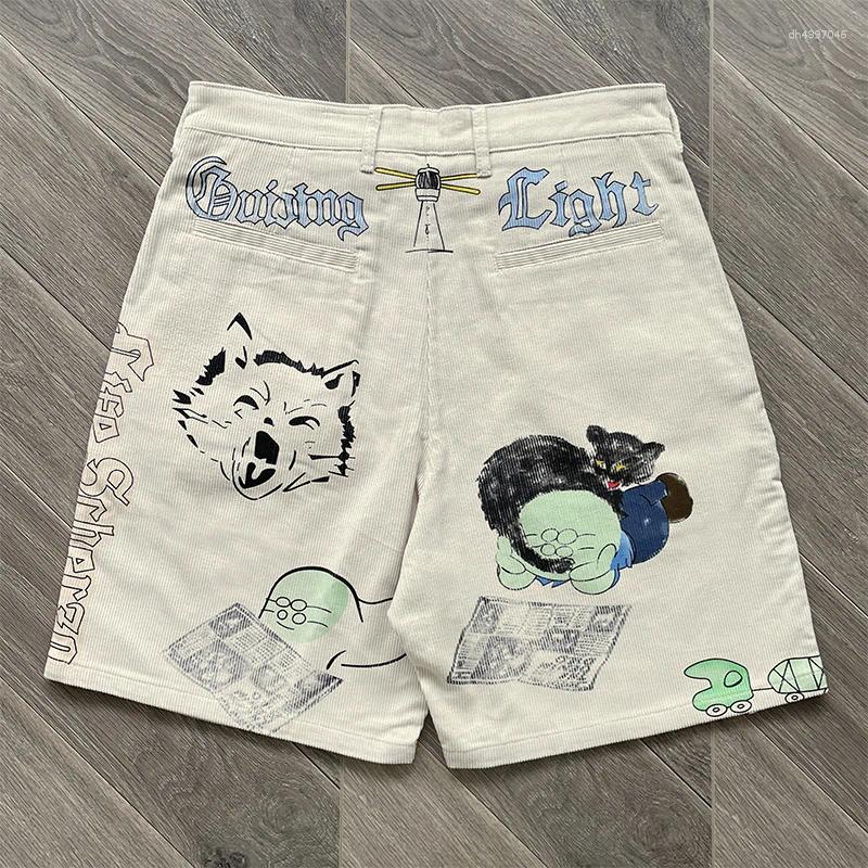 Men's Shorts 2026 Kapital Loose Casual Corduroy Washed Do Old Playful Cartoon Pattern Print Short pants