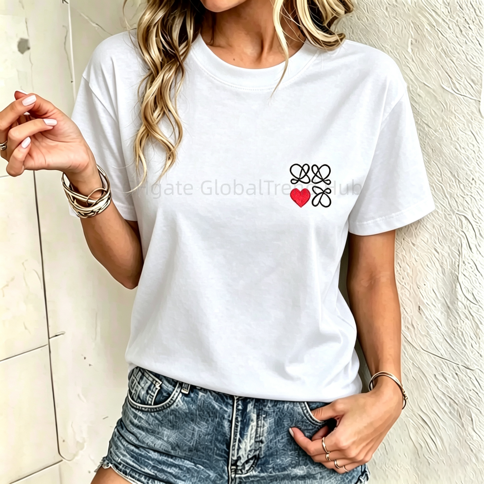 ropa de diseñador mujer Camiseta de manga corta con logotipo bordado de talla grande, top informal con cuello redondo, estilo bohemio para uso diari