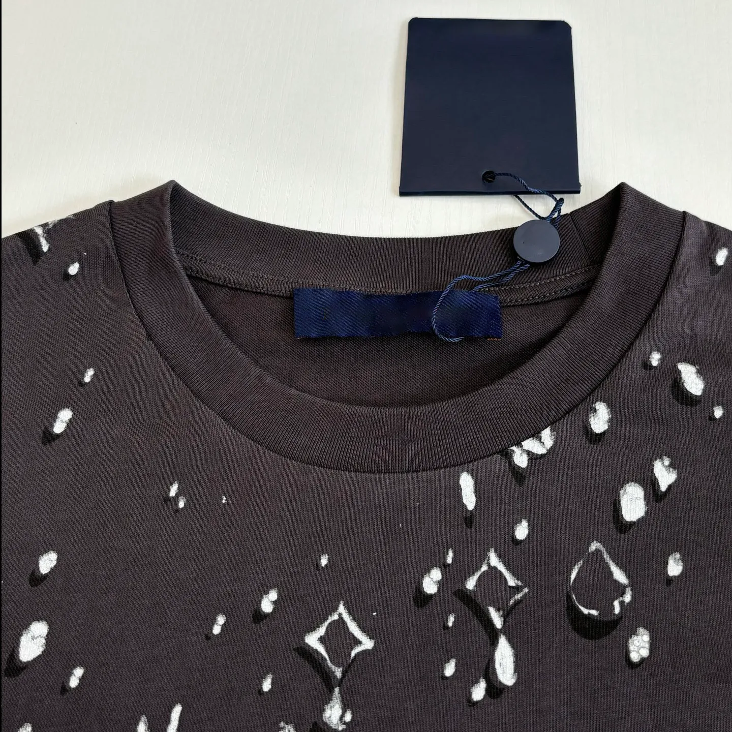 quty designer High mens T-shirt polo shirt mens full printed jacquard letters water droplet rhinestone short slved T-shirt fashionable and versatile