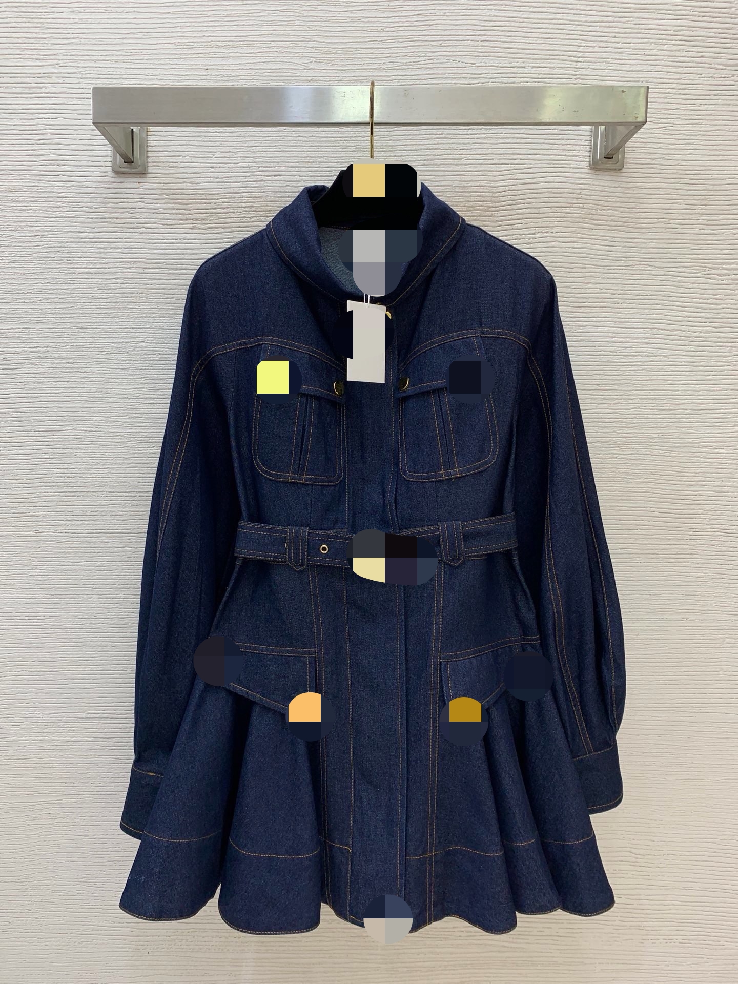 D26042935 2026 Spring/Summer New Model Flip-Cover Padded Pocket Slimming Long-Sleeved Denim Dress! Dark Blue