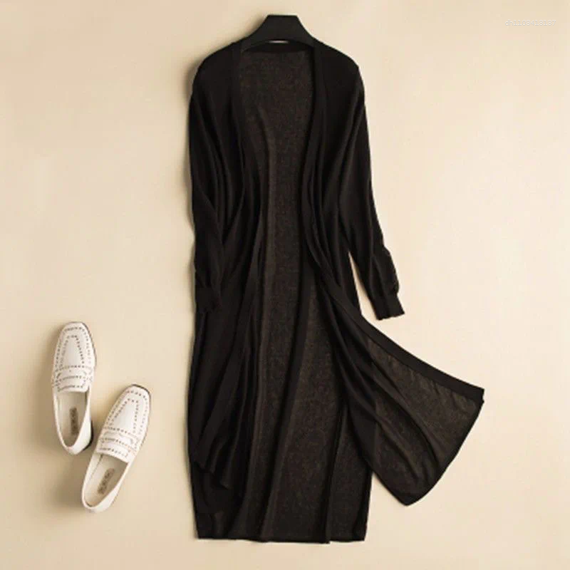 Women's Knits 2026 Women Long Cardigan Poncho Summer Autumn Thin Silk Knitted Cardigans Female Sweater Casual Loose Coat Jacket