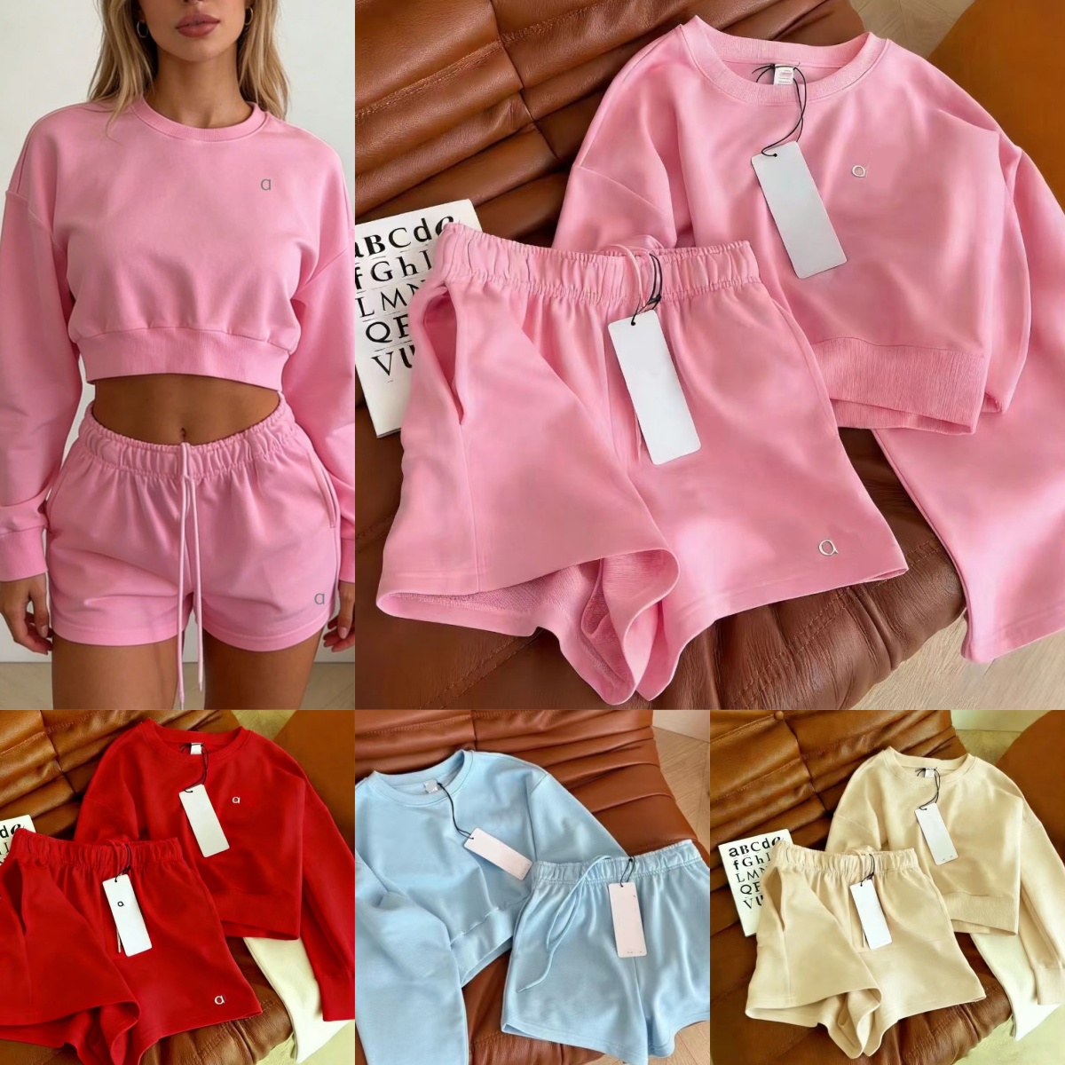 A2043 Nouvelle mode femmes Yoga 3D argent sweat multicolore col rond à manches longues pull taille élastique cordon Shorts Sports de plein air Fi