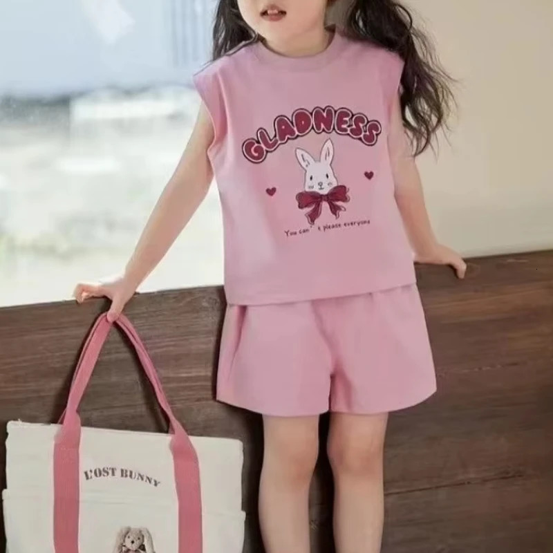 2PCS Kids Set Summer Cotton Girls Tops Shorts Pants Baby Sleeveless Vest T-shirt Childrens Clothing 260427BJ