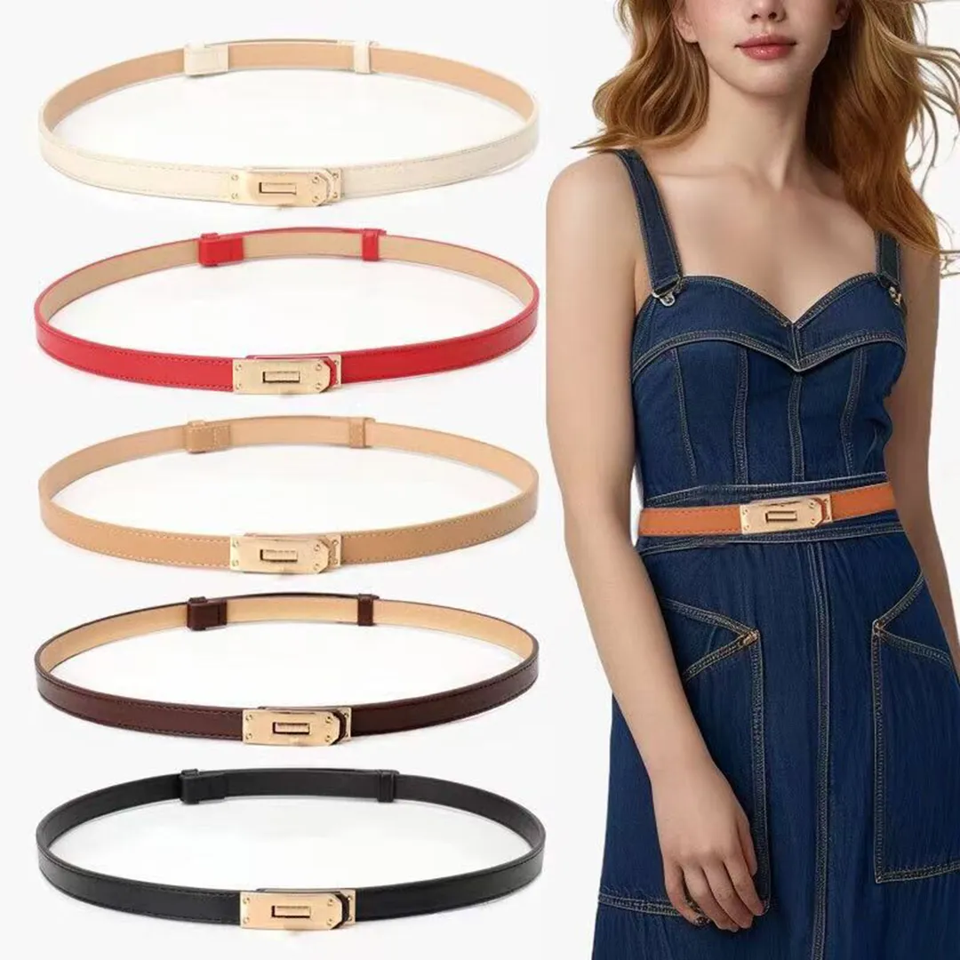 Belts for women designer belt luxury leather belt narrow all match with skirt dress decorative pants tucked waistband locking buckle