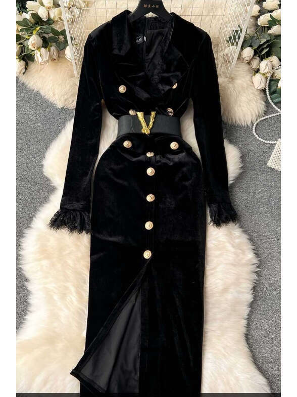 Dress Fashionable V Neck Lace Lace Dress New Single Breasted Mid Length Skirt With Waistband Cinched Waist Slim Fit Long Skirt Women Designer Clothe
