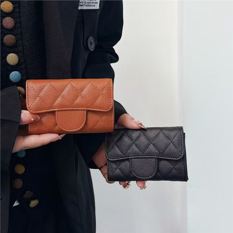 Porte-cartes en cuir matelassé, mini portefeuille à rabat, sac à main mince multicolore inspiré du designer pour femmes