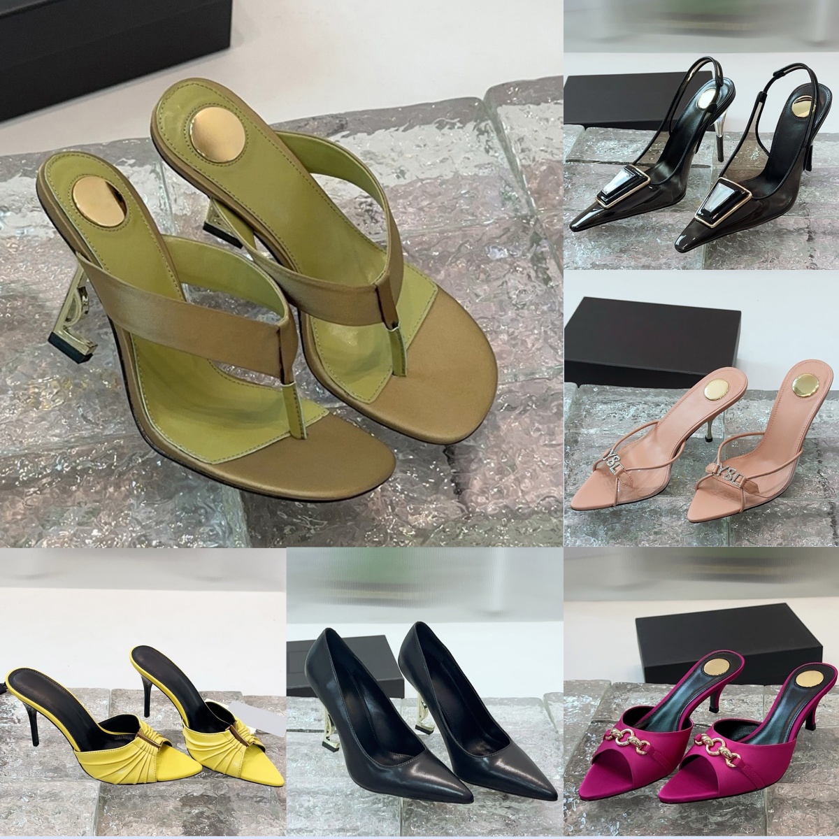 Top Quality Designer Women High Heels Luxury Fashion Casual Mules 2026 new Summer Breathable Flip Flops Classic Metal Embellished Heeled Sandals 34-