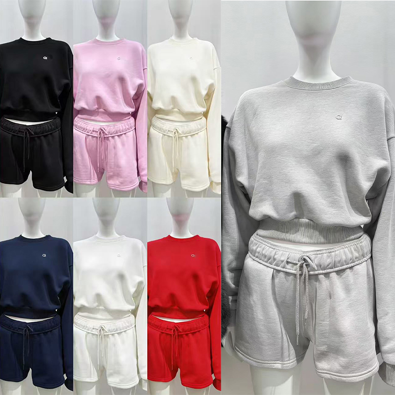 Ensembles de vêtements de sport pour femmes, sweat-shirt court à col ras du cou, short, survêtement, pull, ensemble court