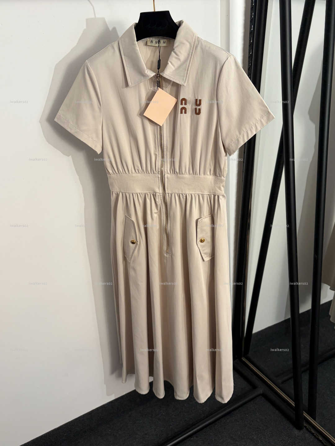 Classics lapel women dress Summer lady dresses women designer clothes Zipper waist cinching short sleeved skirt A025X01N043-image-1104256768