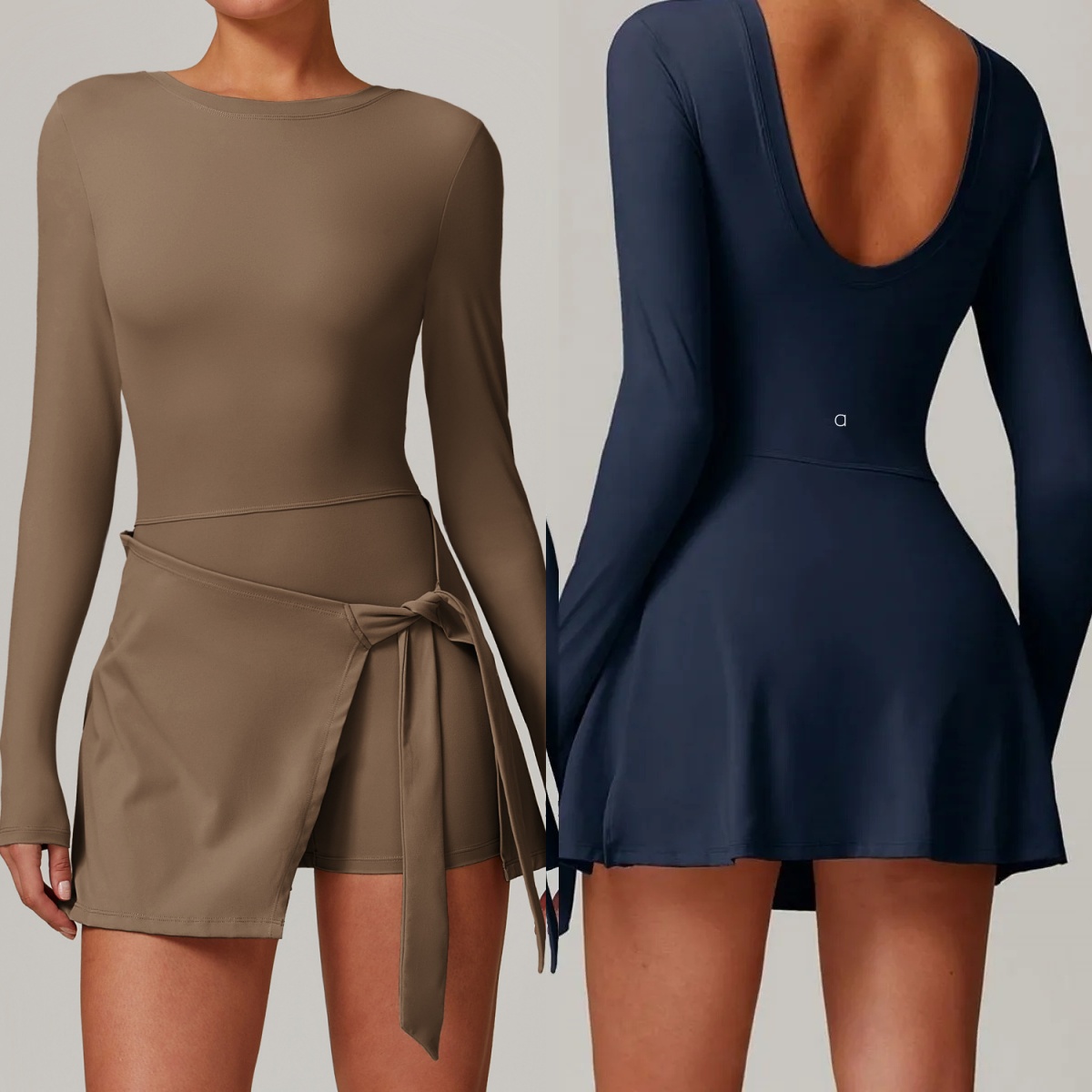 A722 Robe de yoga pour femmes Robe de sport moulante pour femmes - Faux deux couches Conception sexy à dos en U Idéal pour les joueurs de tennis