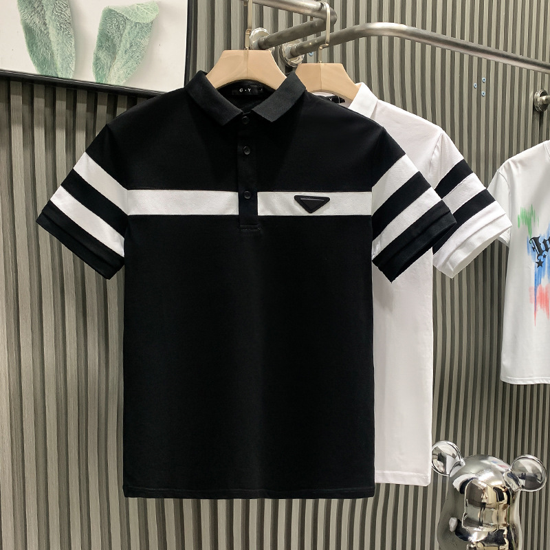 Padaly Lapel Shirts Designer Blazer Fashion Black White Striped Lapel Luxury Men T Shirt Short Sleeve Polo Shirt Outdoor Sport Comfortable Loose Fit
