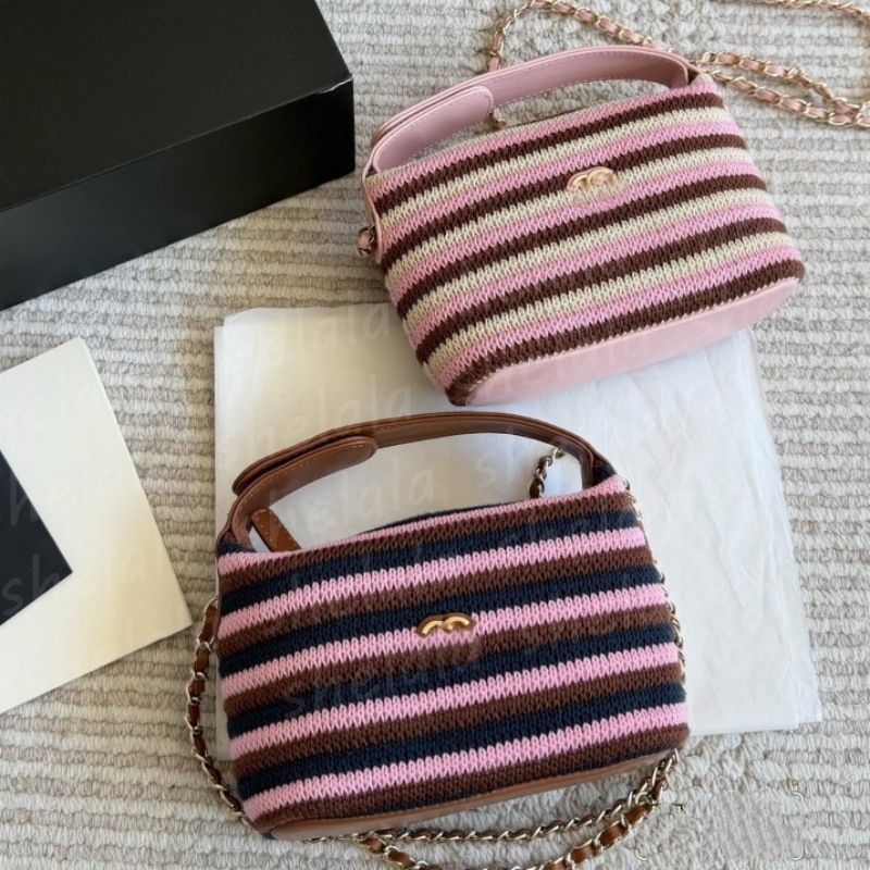 Fashion new Fashionable Hobo Classic Chain Lunch Box Design Makeup Handheld Banquet Bag Knitted with Leather Handle Detachable-image-1112148214