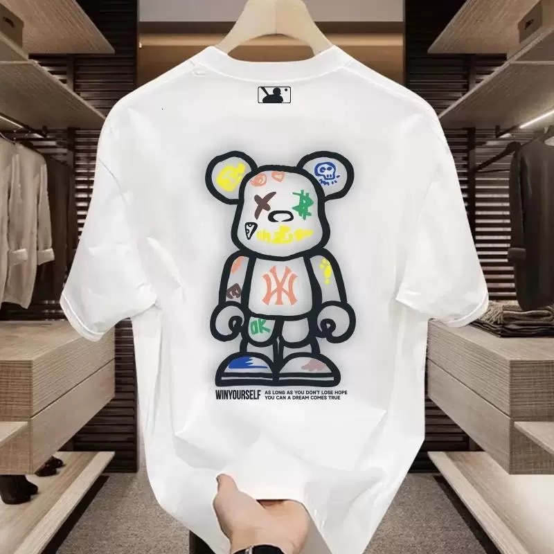 Designer Jacket Men's Short sleeved T shirt Loose And Casual Hooded Sweater Bear Couple Cartoon Pattern Clothing