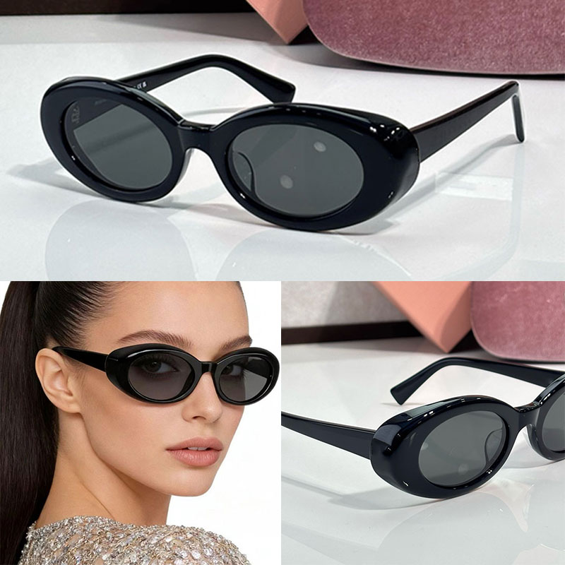 Reverie Sunglasses SMUB09 Women Designer Classic Acetate Black Oval Frame Metal Logo Modern Fashion Style Niu Sunglasses with Box
