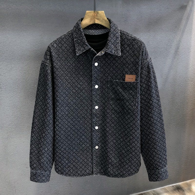 Versatile and comfortable high-end denim shirt men's spring and autumn American vintage long-sleeved shirt jacket