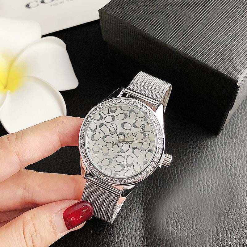 Montre-bracelet de marque complète pour femmes et filles, 36mm, grandes lettres, Style acier, bracelet métallique, Quartz, Logo, horloge de luxe,