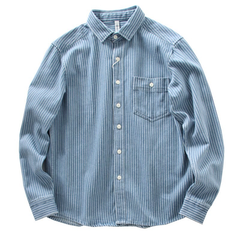New Striped 2026 shirt mens vintage heavy loose casual long slve cargo shirt jacket L260612
