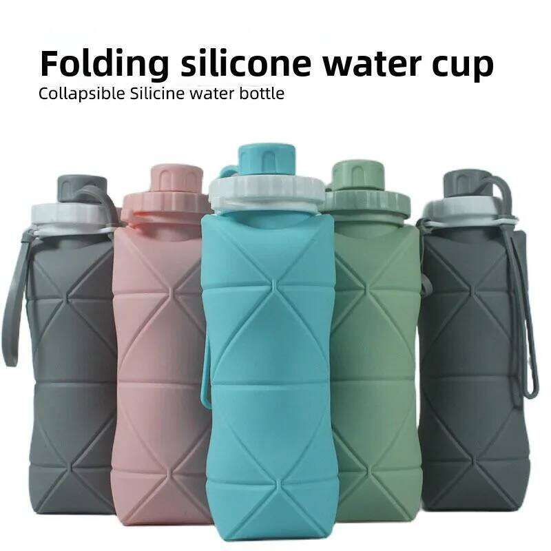 Portable folding silicone water bottle, food grade leak proof, can be compressed and easily carried for outdoor travel Z260202-image-1093989931