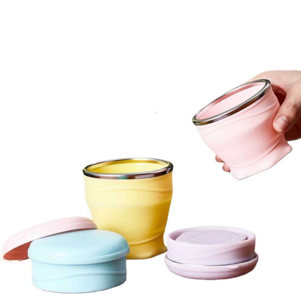 180ml water cup, travel silicone foldable camping cup with lid - suitable for travel, camping, Z260202-image-1093993780
