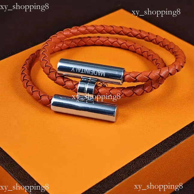 Chic Orange Leather Rope Wristband Women Bracelet H Designer Jewelry Fashion Youth hand chain Charm Mens Womens Bracelets