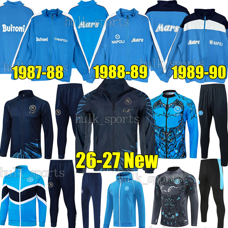 XXXL Napoli Maradona Ensembles de football rétro Survêtements 1987 88 89 90 Vestes à capuche Ensemble coupe-vent 26/27 pré-match Naples Surveteme