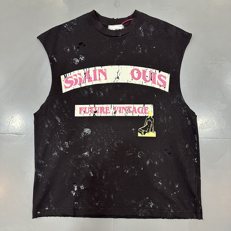 Ripped Summer USA Artist Streetwear Vest Tee Sleeveless Tank T shirt For Men Women 26ss 0202