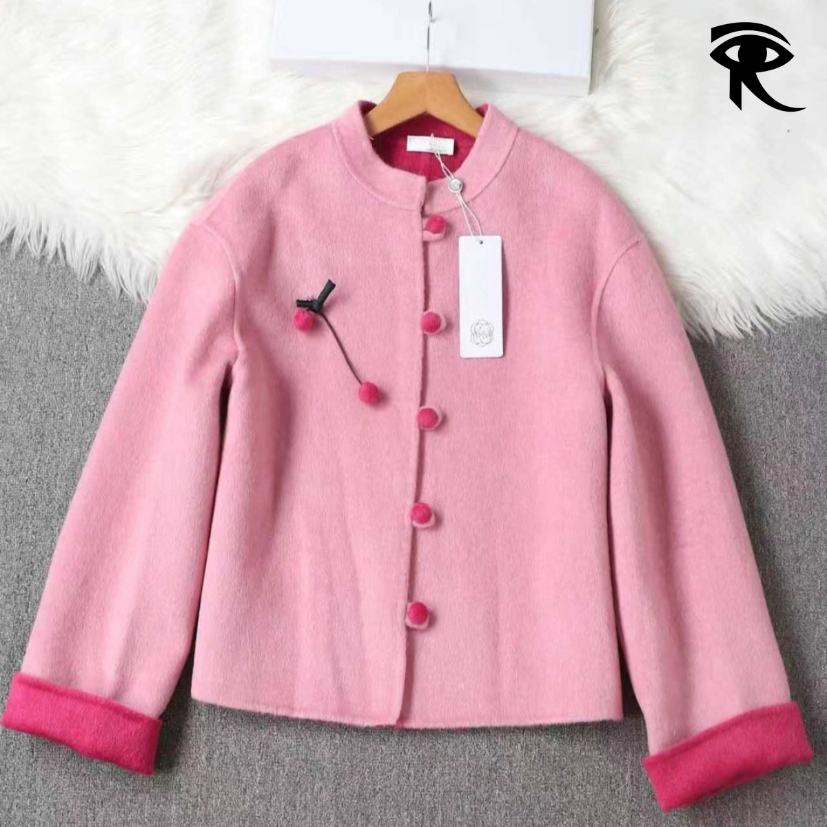2025 Zen Chinese Contrasting Color Cashmere Jacket Women Double-sided Hand-stitched Wool Coat Short Jacket Original Clothing Designer Tops Factory D