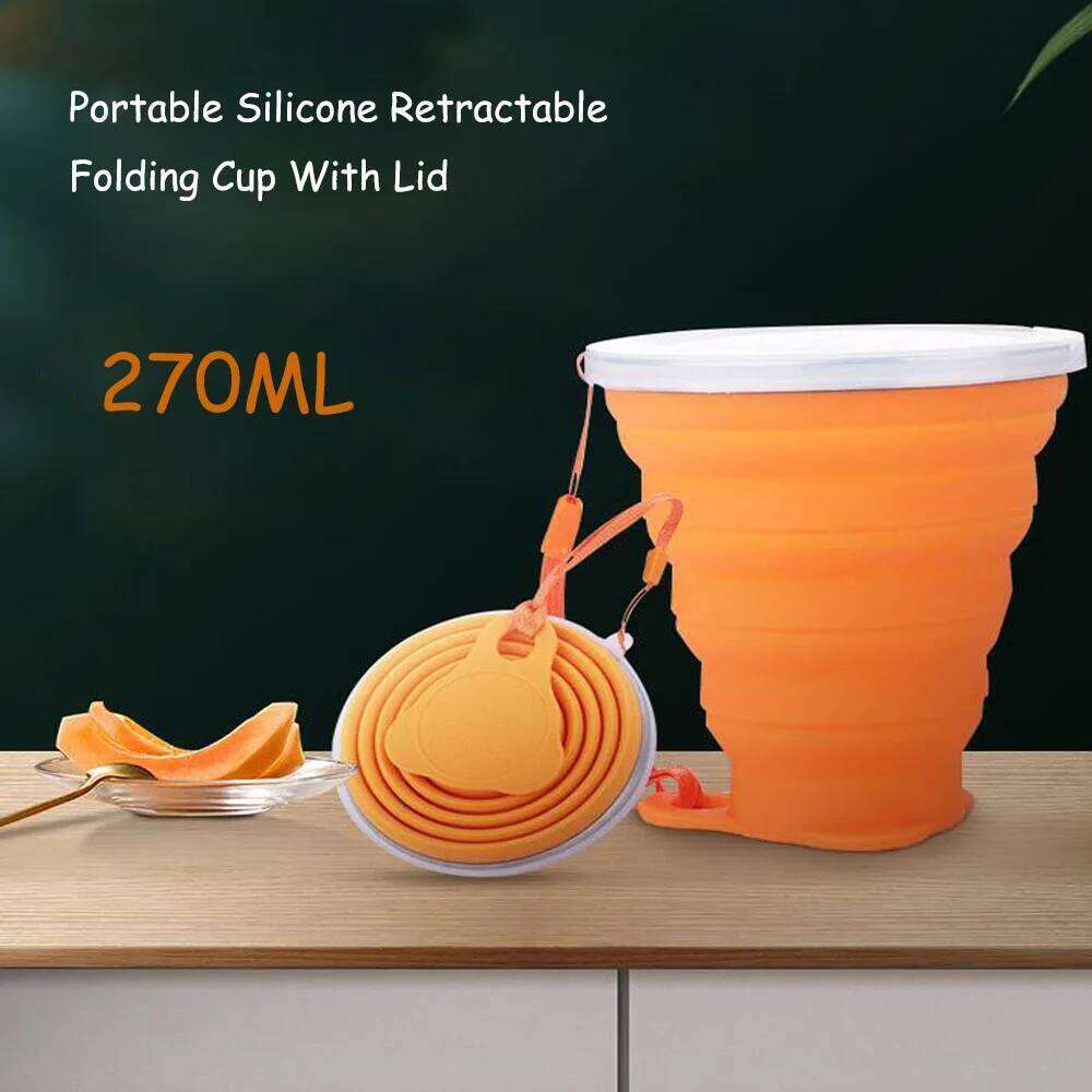 270ml Portable Silicone Folding Water With Lanyard / Lid Retractable Travel Mini Coffee Cups Outdoor Gargle Cup Z260202-image-1093994411